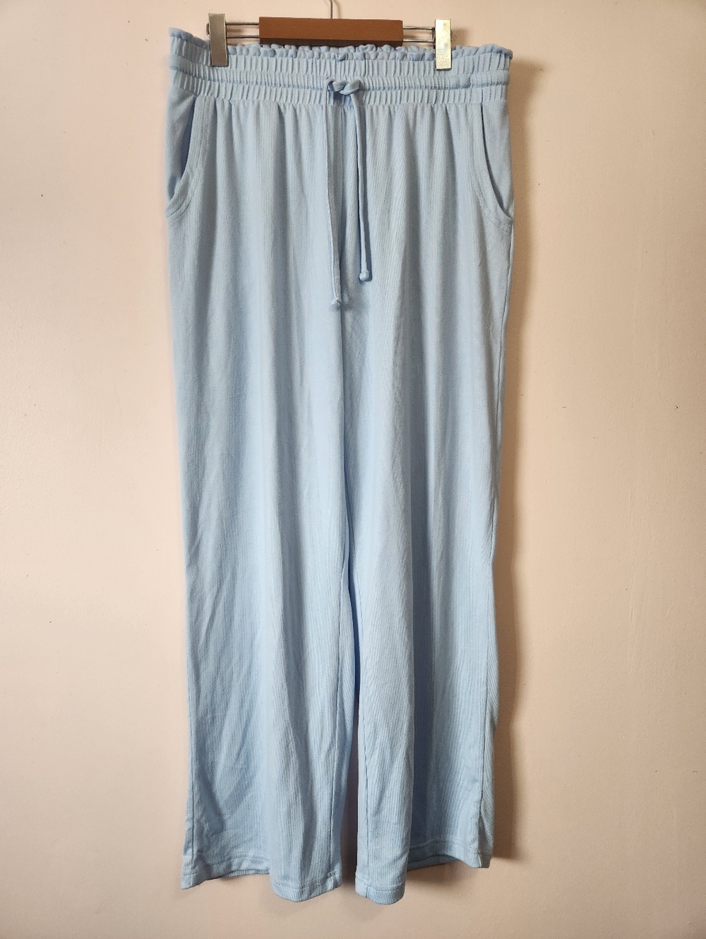 Peace Love & Dreams Pastel Blue Pull On Cozy Lounge Pants Wide Leg Soft PJ L LN